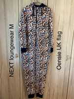 Next Loungewear M oensie kombinezon piżama z kapturem zamek flaga UK