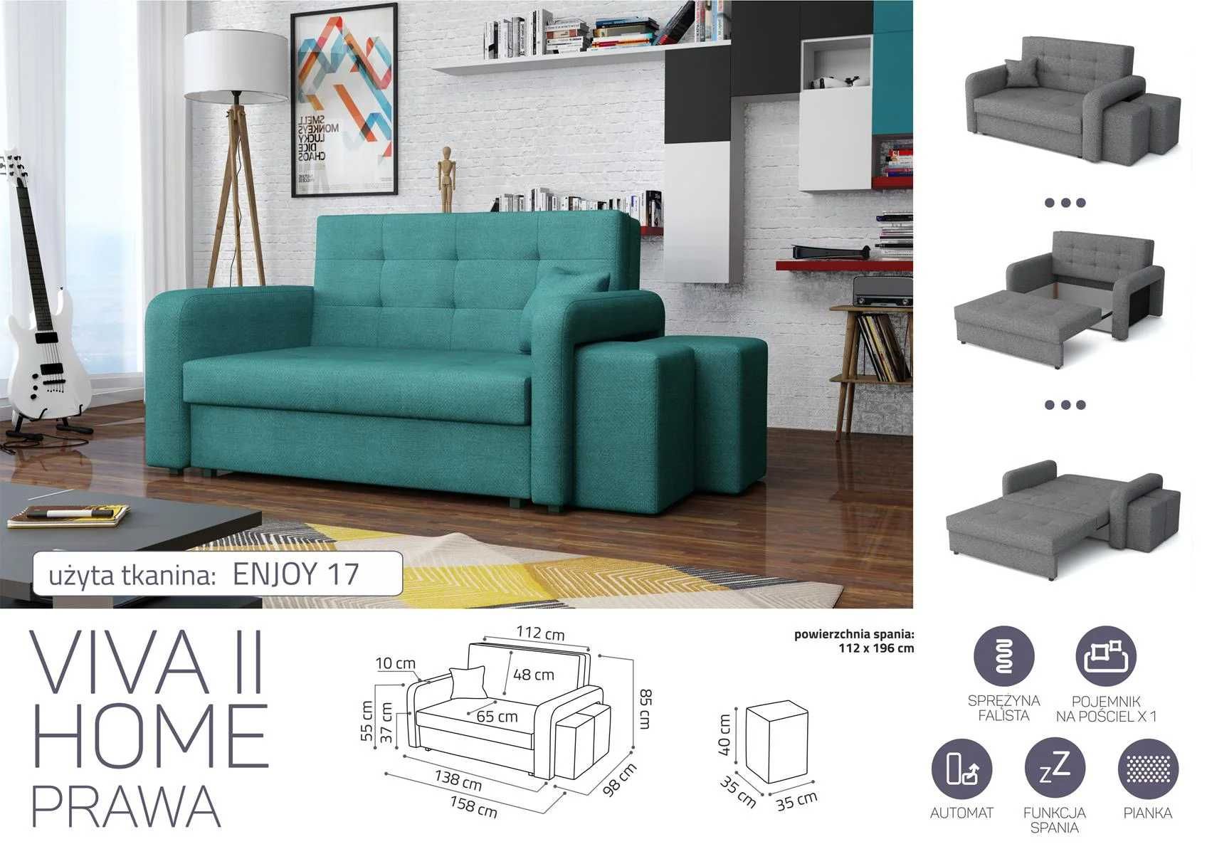 Viva 2 Home z pufami Sofa/Kanapa z funkcją spania Darmowa dostawa