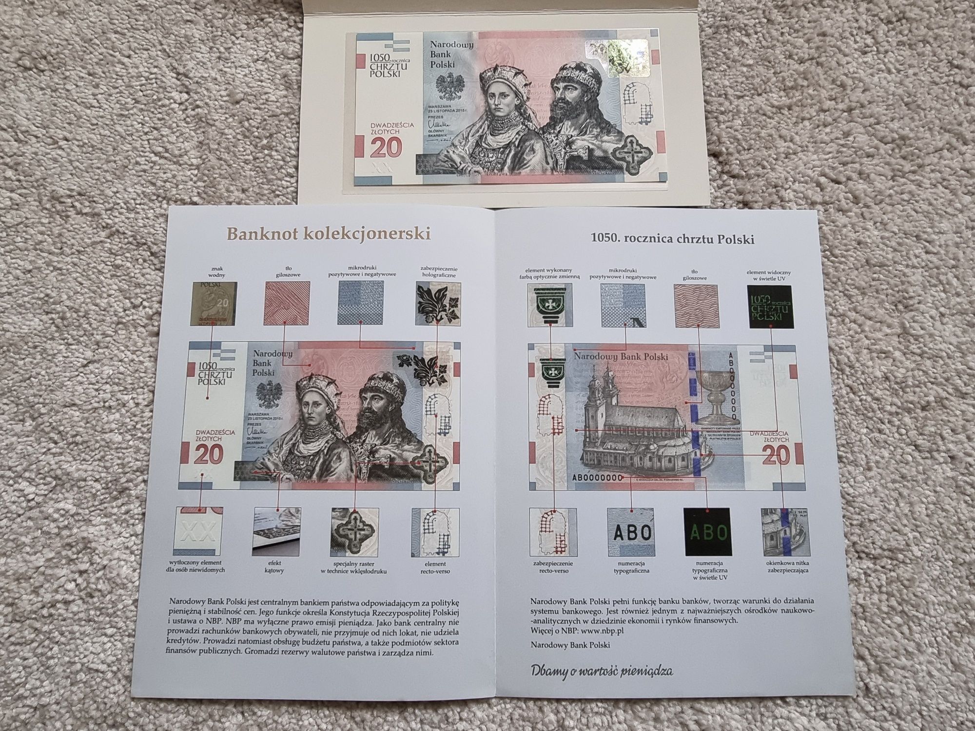 Banknot kolekcjonerski 20 zł Rocznica Chrztu Polski 1050 Nr 1285