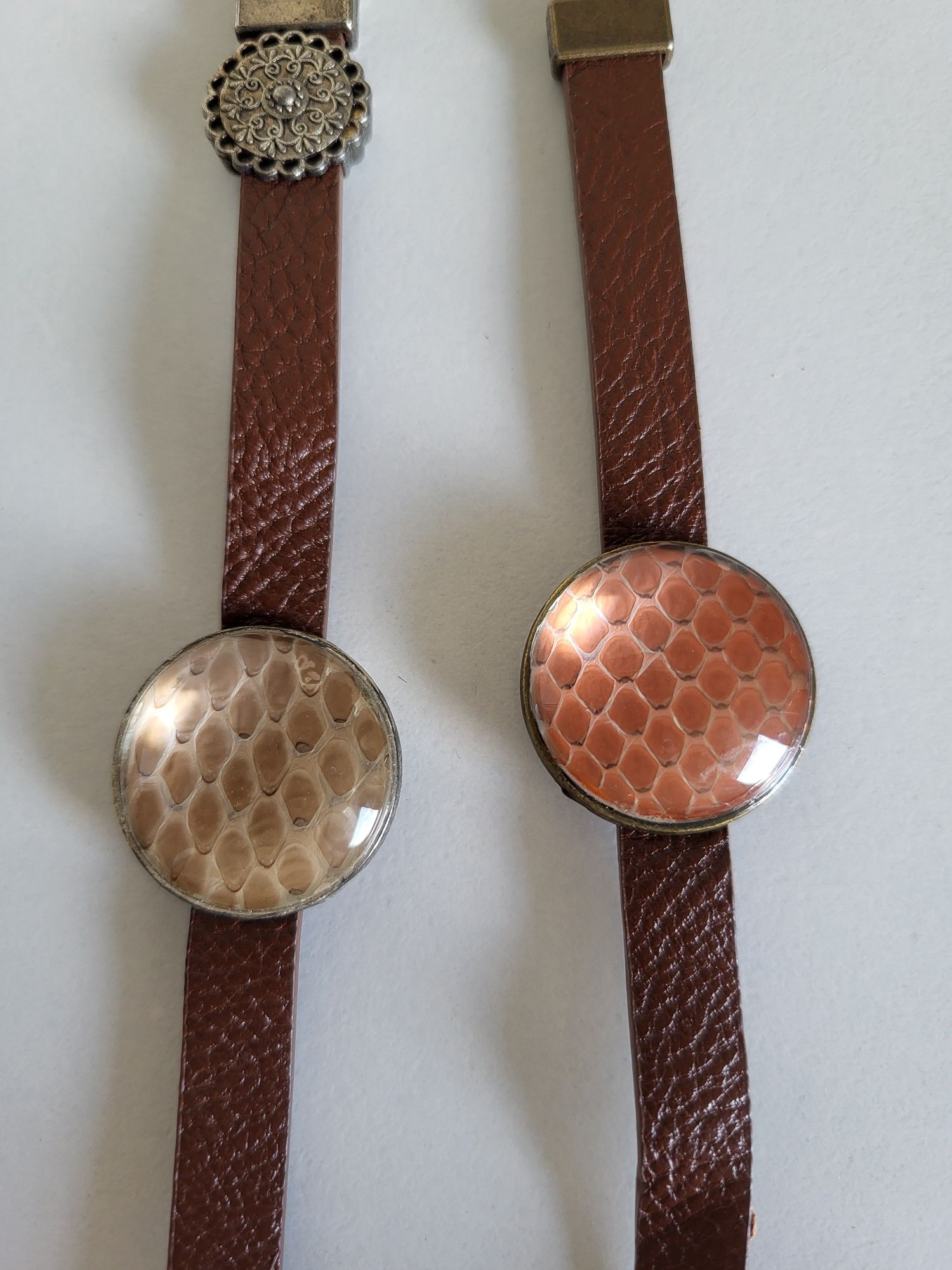Zestaw dwóch bransoletek ze skórą węża ręcznie robione Handmade