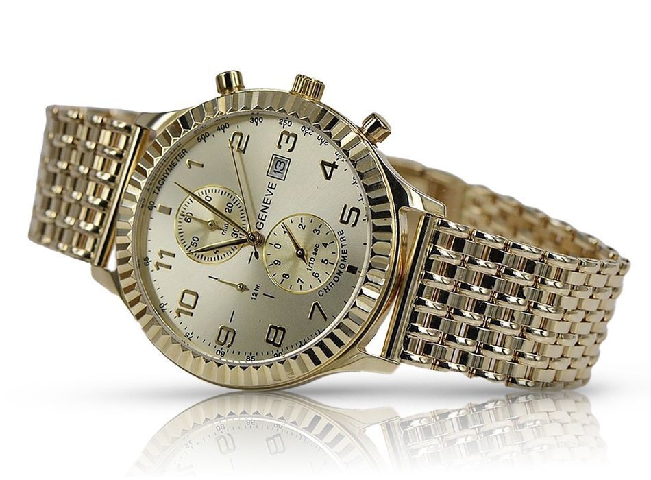 Złoty zegarek z bransoletą damski unisex 14k Geneve mw007y&mbw013y-f K