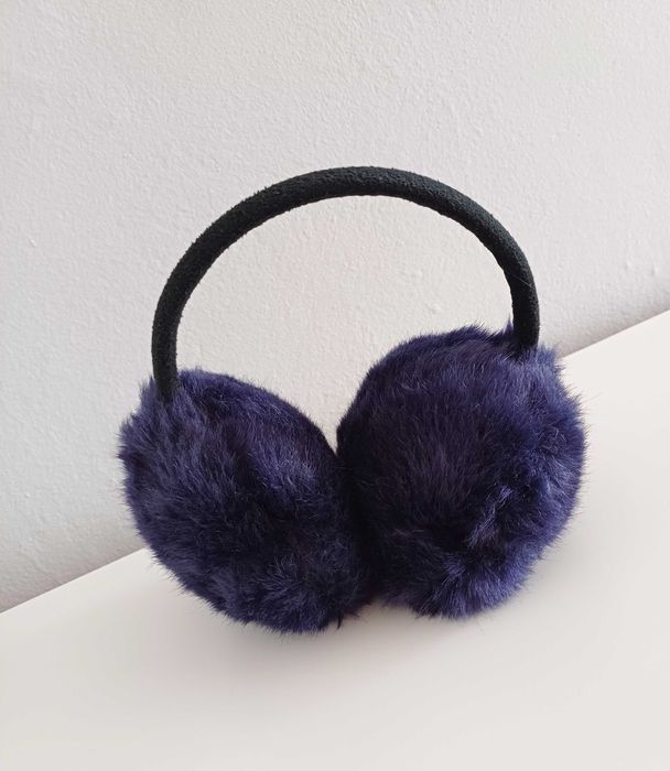 Granatowo fioletowe nauszniki damskie na zimę ocieplane basic casual