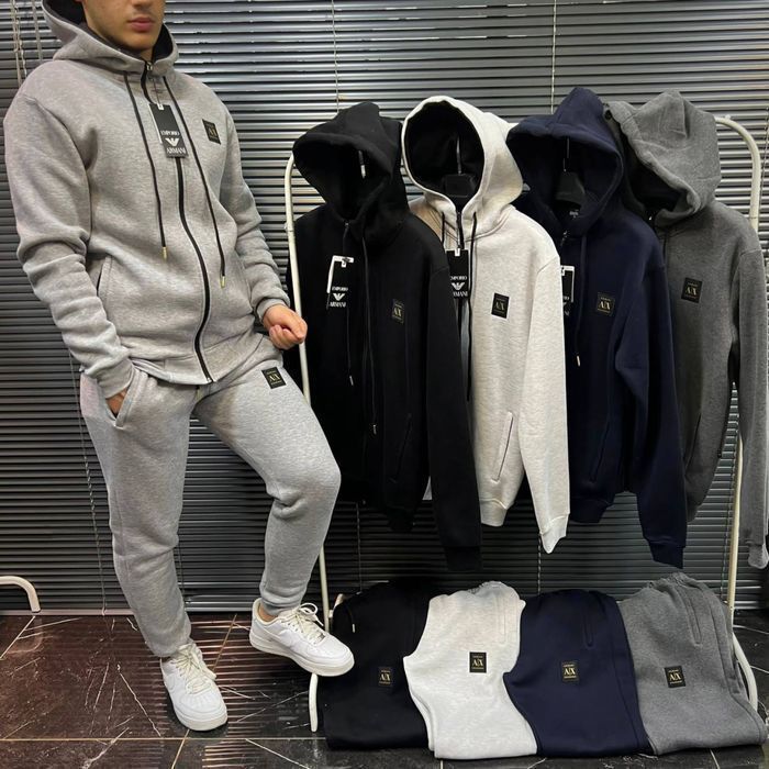 ЗИМНИЙ НА ФЛИСЕ спортивный мужской костюм зеленый черный Hugo Boss