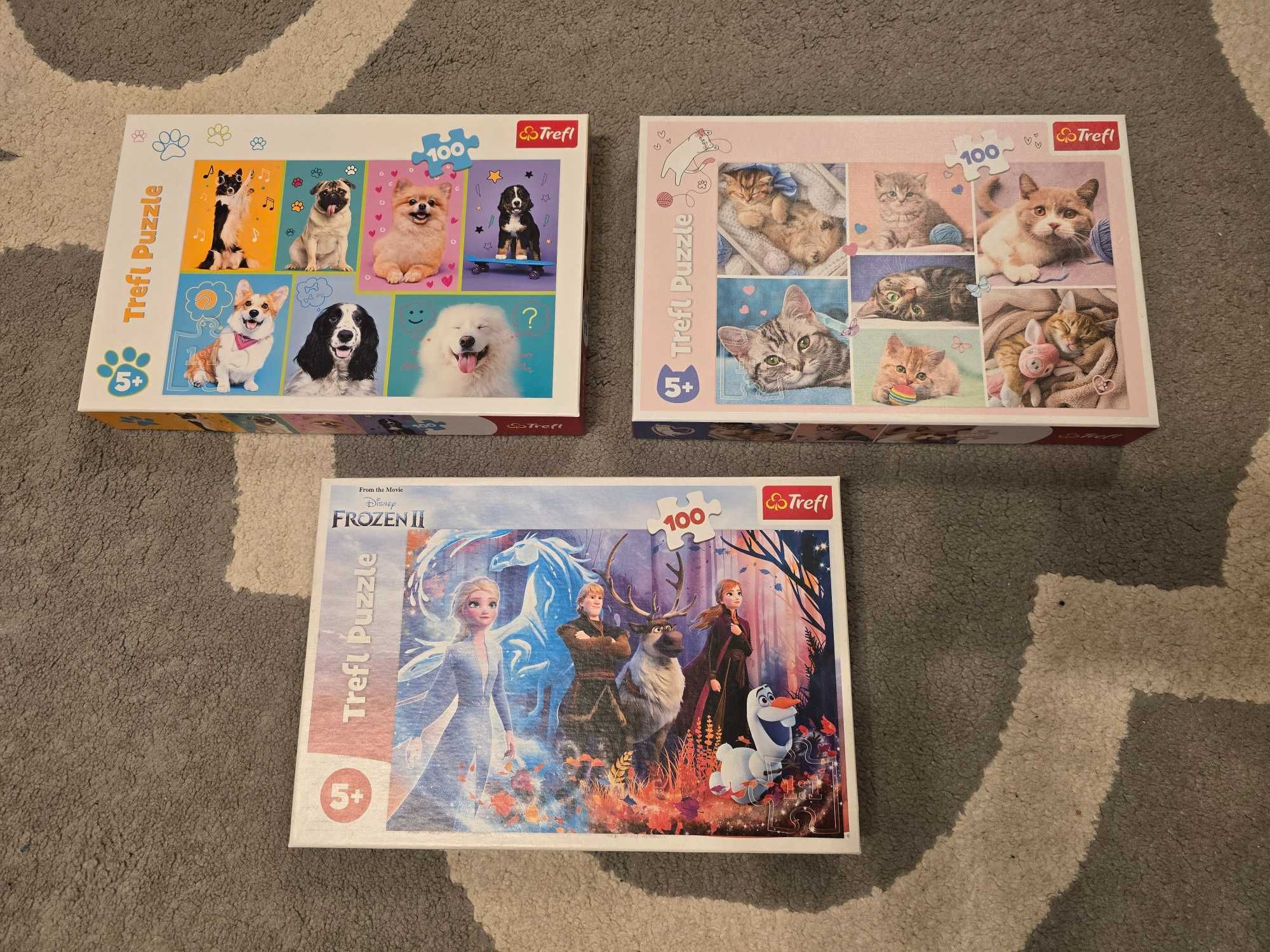 Puzzle Trefl 100 el., koty, psy, Kraina Lodu, Frozen [ZESTAW]