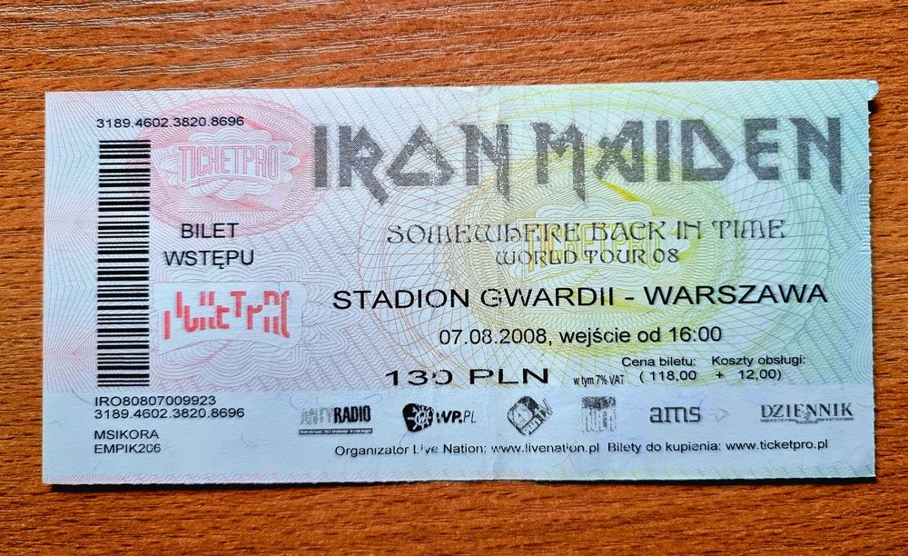 Bilet kolekcjonerski Iron Maiden 2008