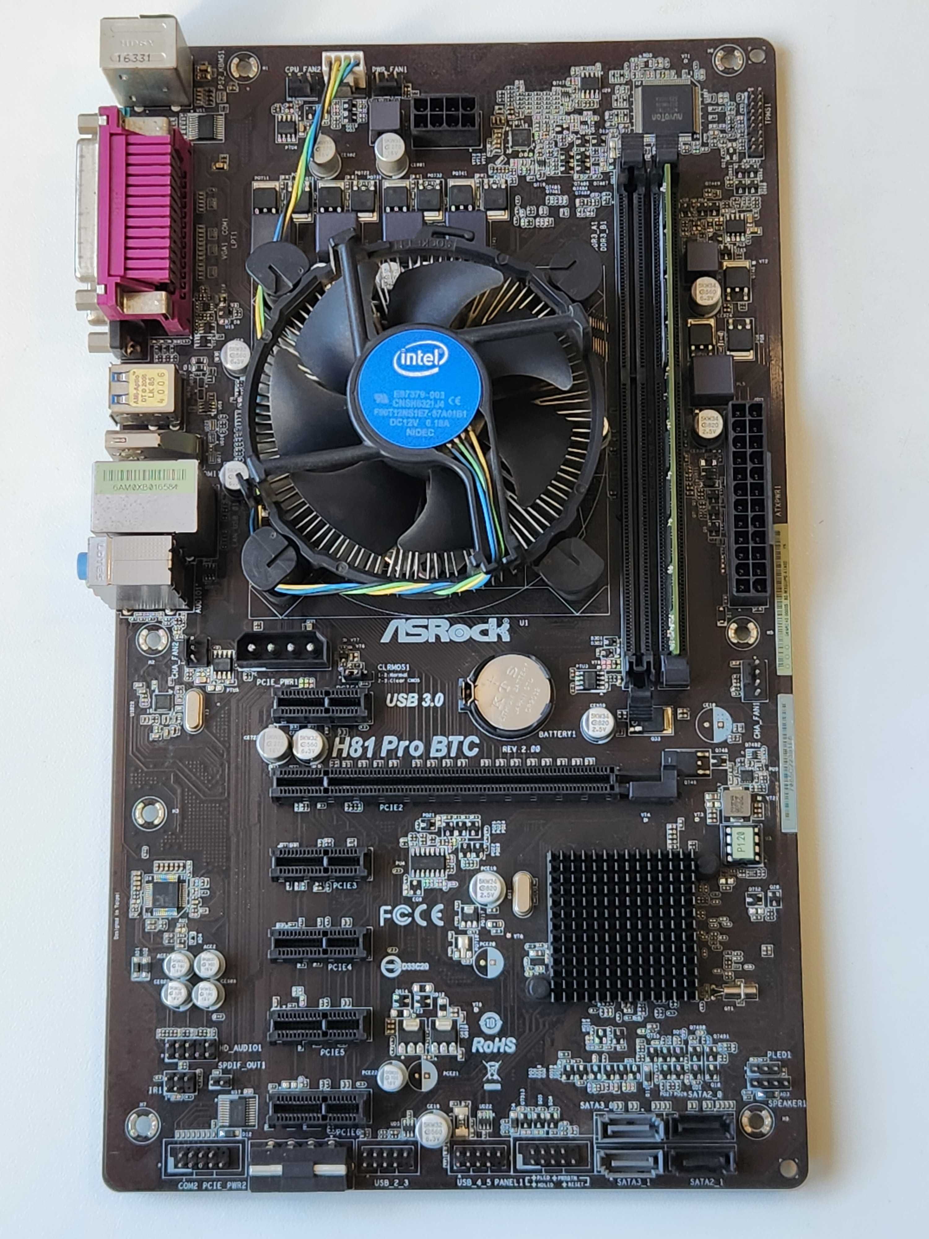 Материнська плата ASRock H81 Pro BTC процесор G3900 кулер 4Gb
