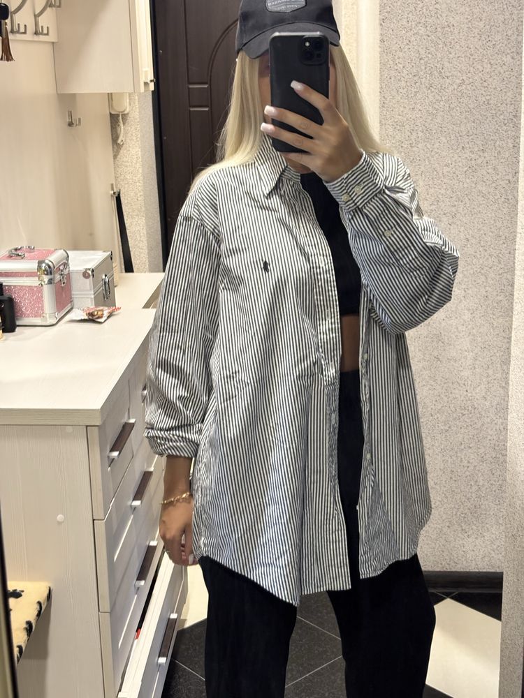 Сорочка у смужку/однотонна ralph lauren у клітинку oversize