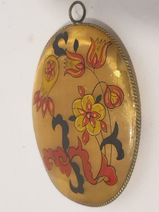 Lindo grande russian pendente selenite esmaltado à mão anos 60