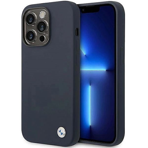 Etui Bmw Silicone Metal Logo na iPhone 14 Pro Max - granatowe