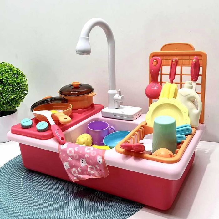 Кухня іграшкова кухня игрушечная мийка 29 предметів Рожевий (WD-T41)