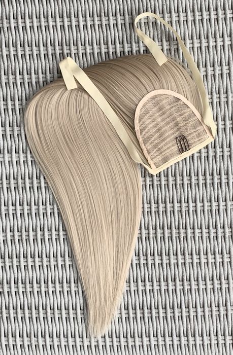 Premium Ultra włosy doczepiane, popielaty blond, kucyk, treska 262.