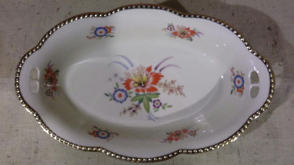 Duża patera, porcelana Schumann, Porcelana Bavaria, Kwiaty, Złoto