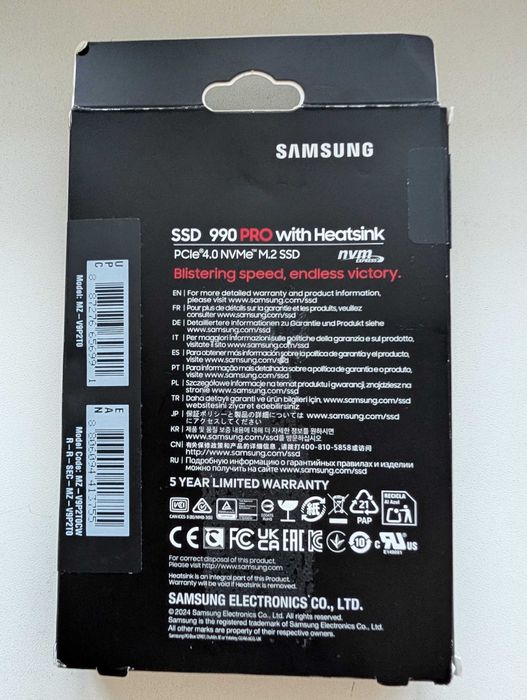 SSD накопичувач Samsung 990 PRO з радіатором, 2TB, MZ-V9P2T0CW