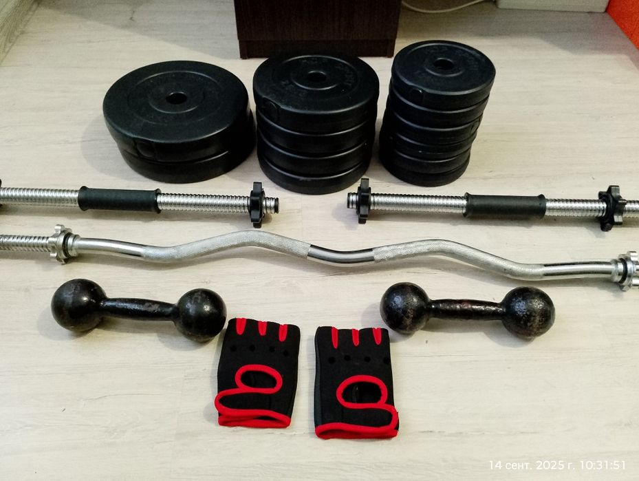 Набір Hop-Sport Premium 36кг штанга-гантелі-диски