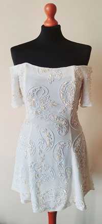 Creative Creations  cudowna koralikowa kremowa sukienka hiszpanka m l