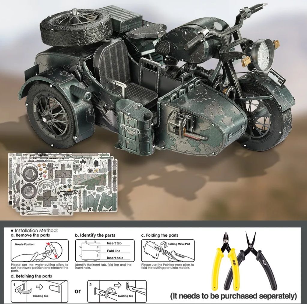 Конструктор металлический 3D пазл Мотоцикл с коляской "К-750"