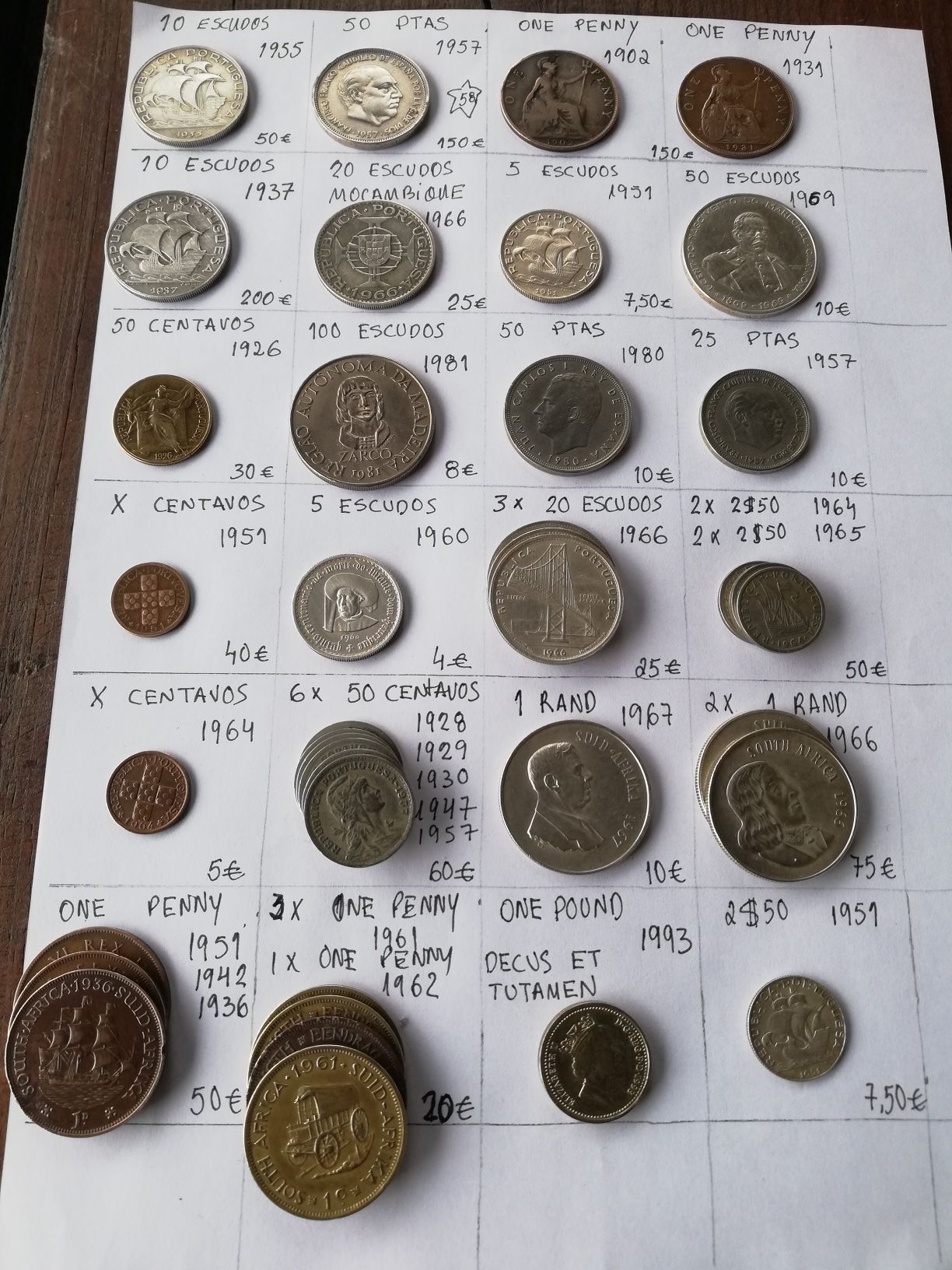 Moedas antigas coleccionáveis