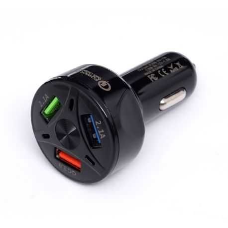 Ładowarka samochodowa QUICK CHARGE 3 porty USB LED KD1238