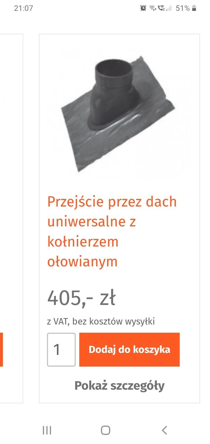 Przejście przez dach kominek na dachówkę uniwersalne