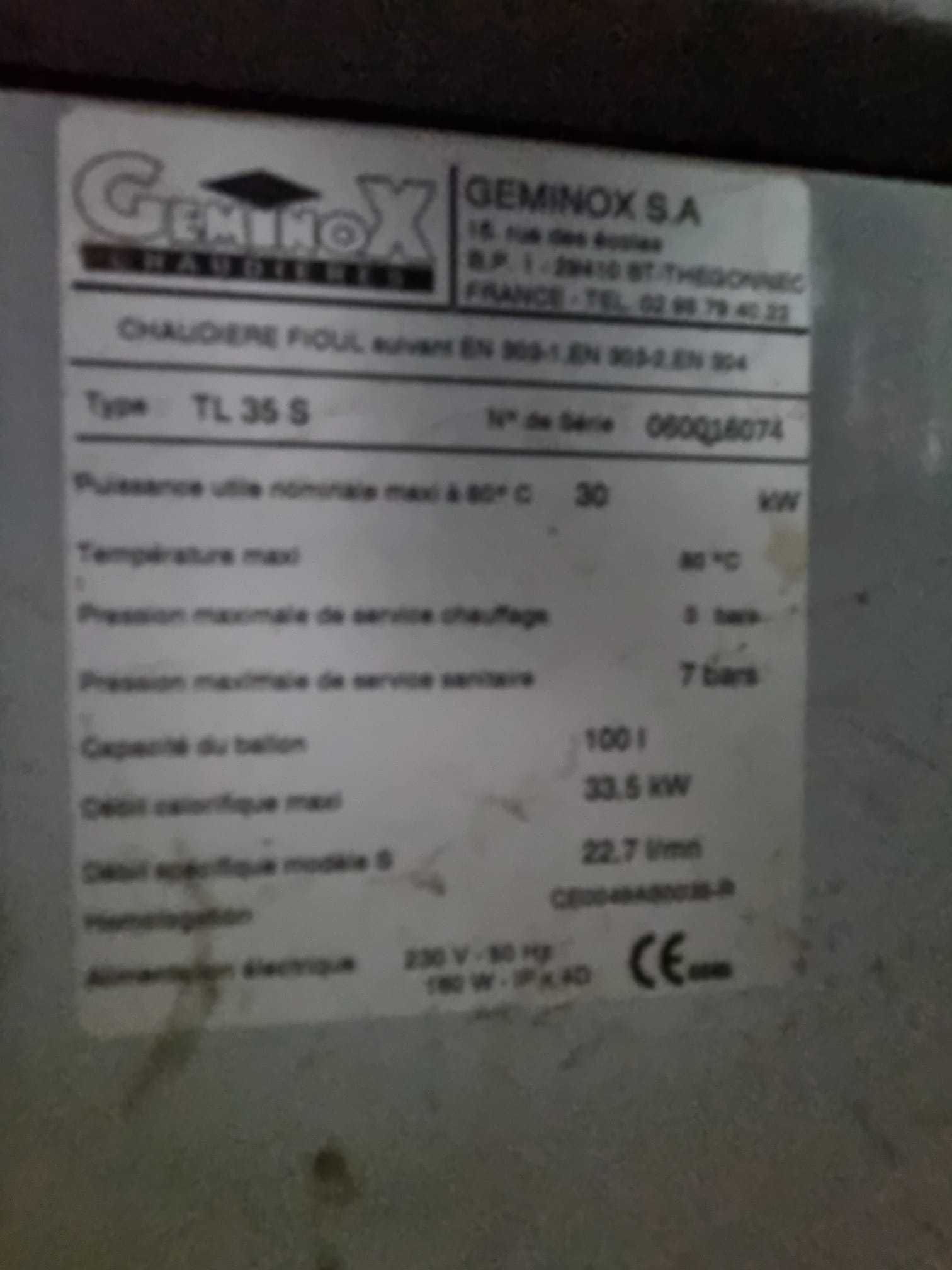 Caldeira Geminox Tl35 s gasóleo com reservatório de 1500l