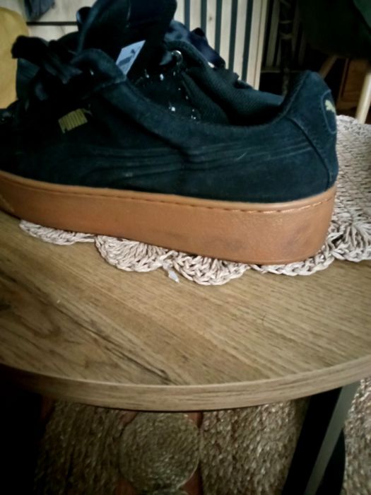 Puma buty czarne brąz platforma welur