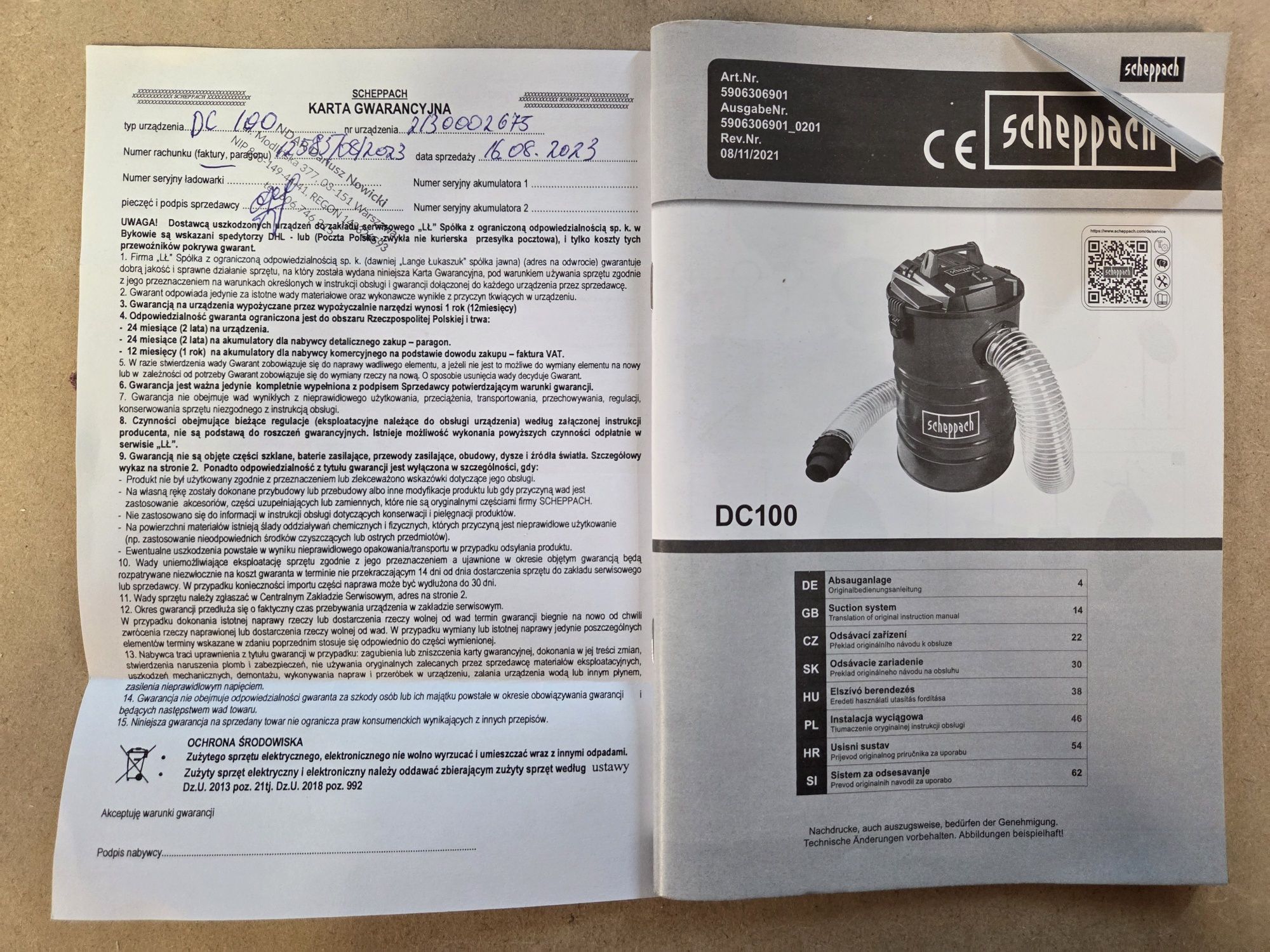 Odciąg trocin wiórów scheppach dc100