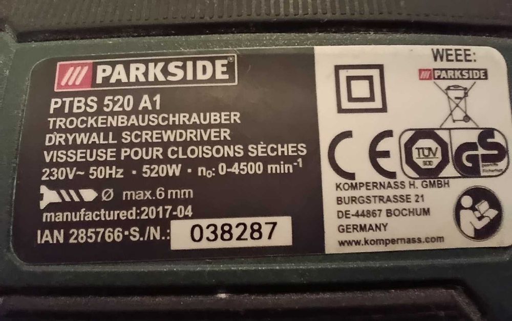 Wkrętarka taśmowa do płyt Parkside PTBS 520 A1 + wkręty PSBS 3 A1