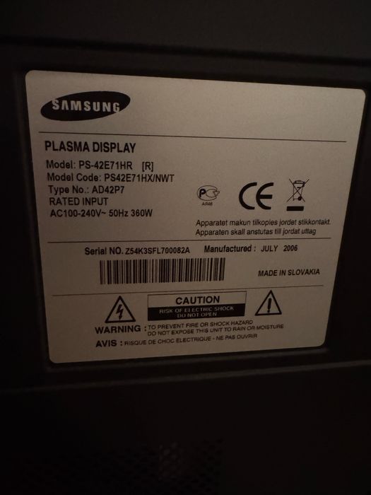 Плазмовий телевізор Samsung PS42E71HR, на відновлення