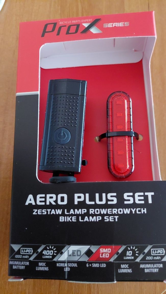 Zestaw lamp rowerowych ProX aero plus set usb