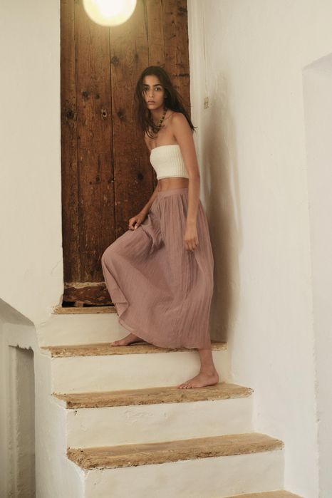 Zara plisowana spódnica brudny róż r L