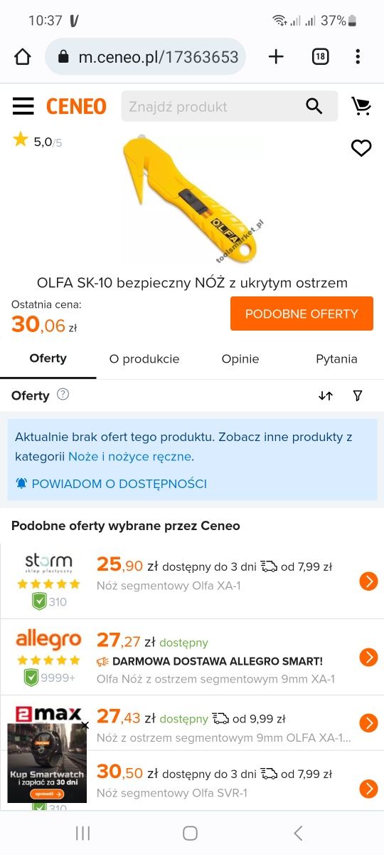 Nożyki bezpieczne OLFA SK10 nożyk gratisy