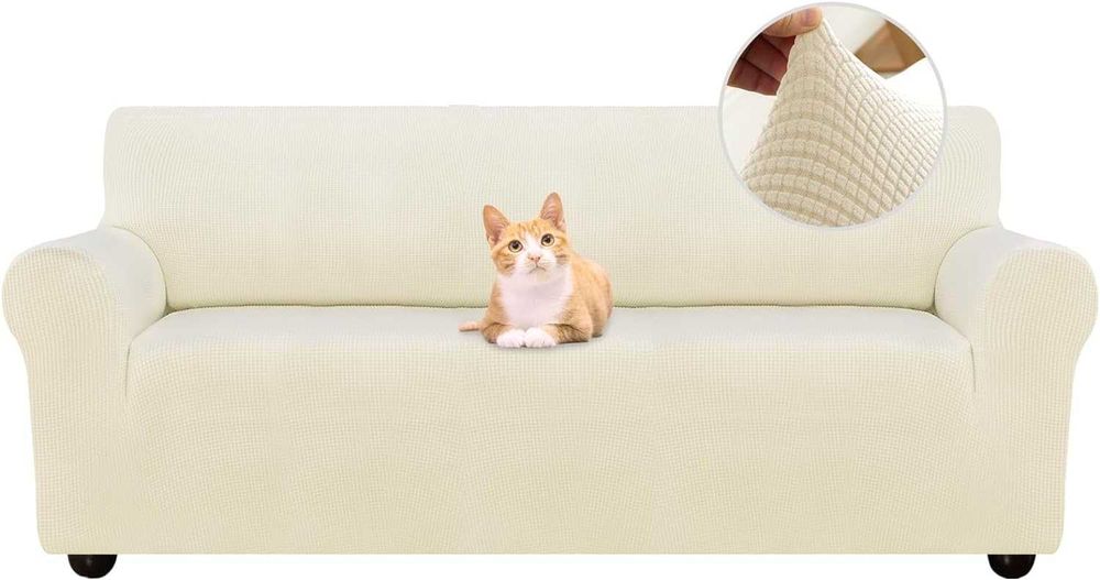 Nowy pokrowiec na sofę czteroosobową/ narzuta 230-300cm kremowy !1647!