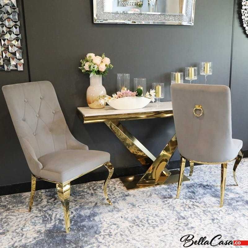 Krzesło glamour Antonio Gold z kołatką pikowane guzikami