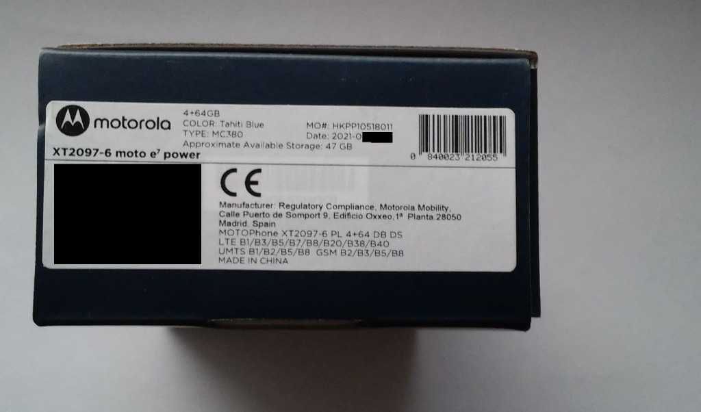 Nowa Smartfon Motorola E7 Power 4/64GB XT-2097-6 niebieski NOWY