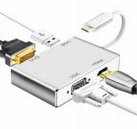 Konwerter 4 w 1 USB Type C na VGA / DVI 4K / HDMI 4K / USB