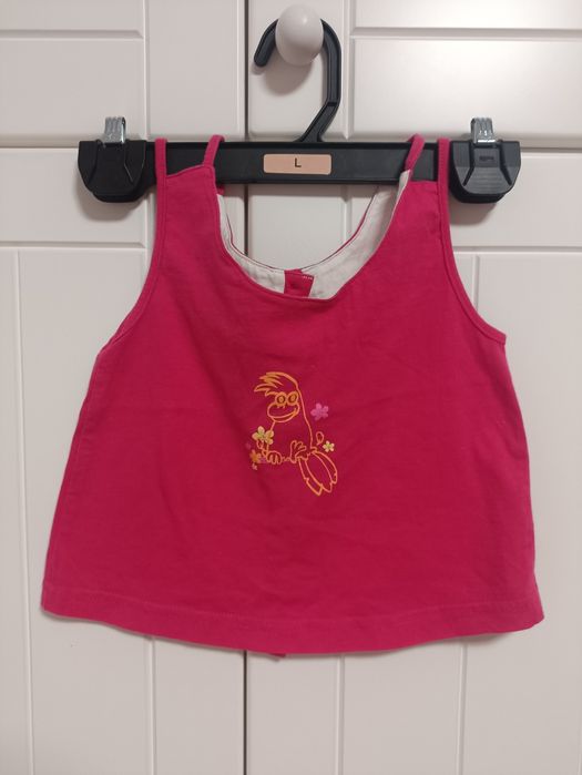 Różowa bluzeczka / top z papugą r. 80 (9-12 msc) 100% bawełna