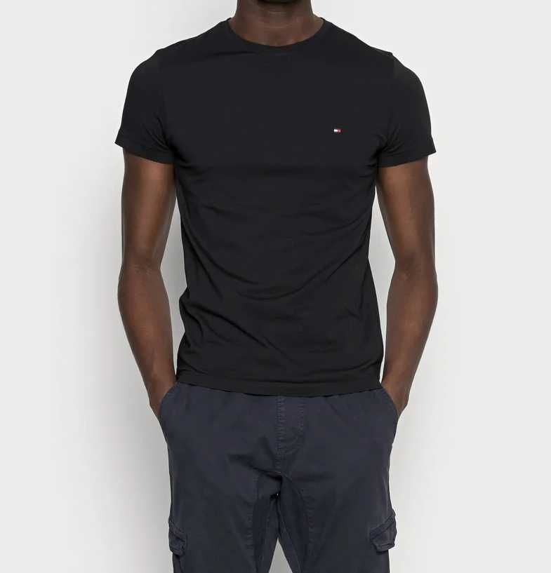 Oryginalna koszulka T-shirt TOMMY HILFIGER czarna czarny slim fit