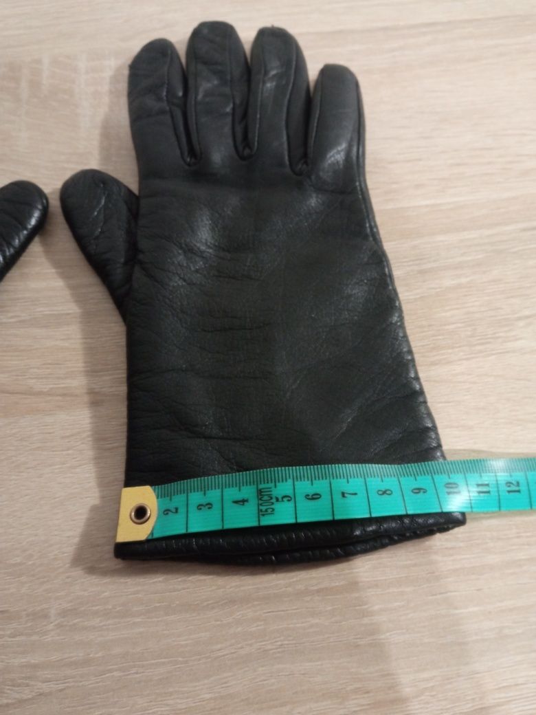 Czarne skórzane damskie rękawiczki, XS/S