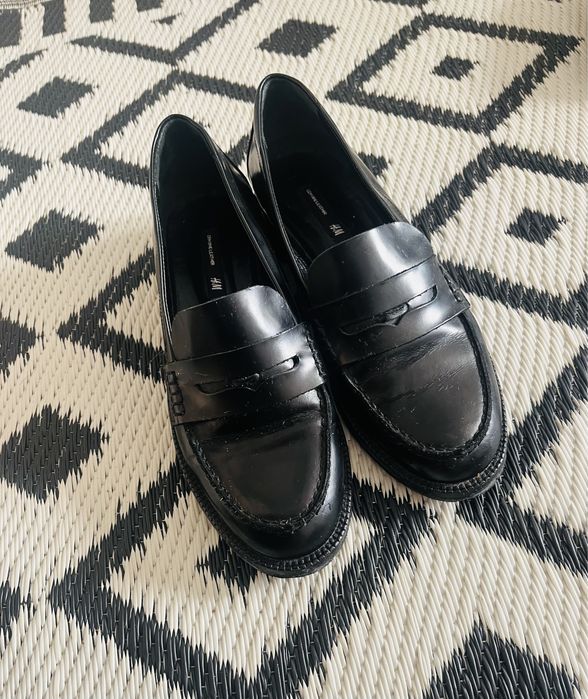 Skórzane botki buty czarne H&M 36 mokasyny