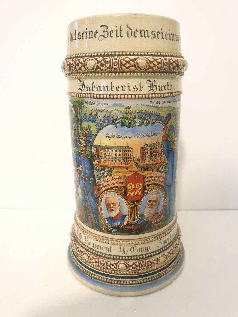 Militaria: Antiga caneca de cerveja de Regimento alemão de 1911