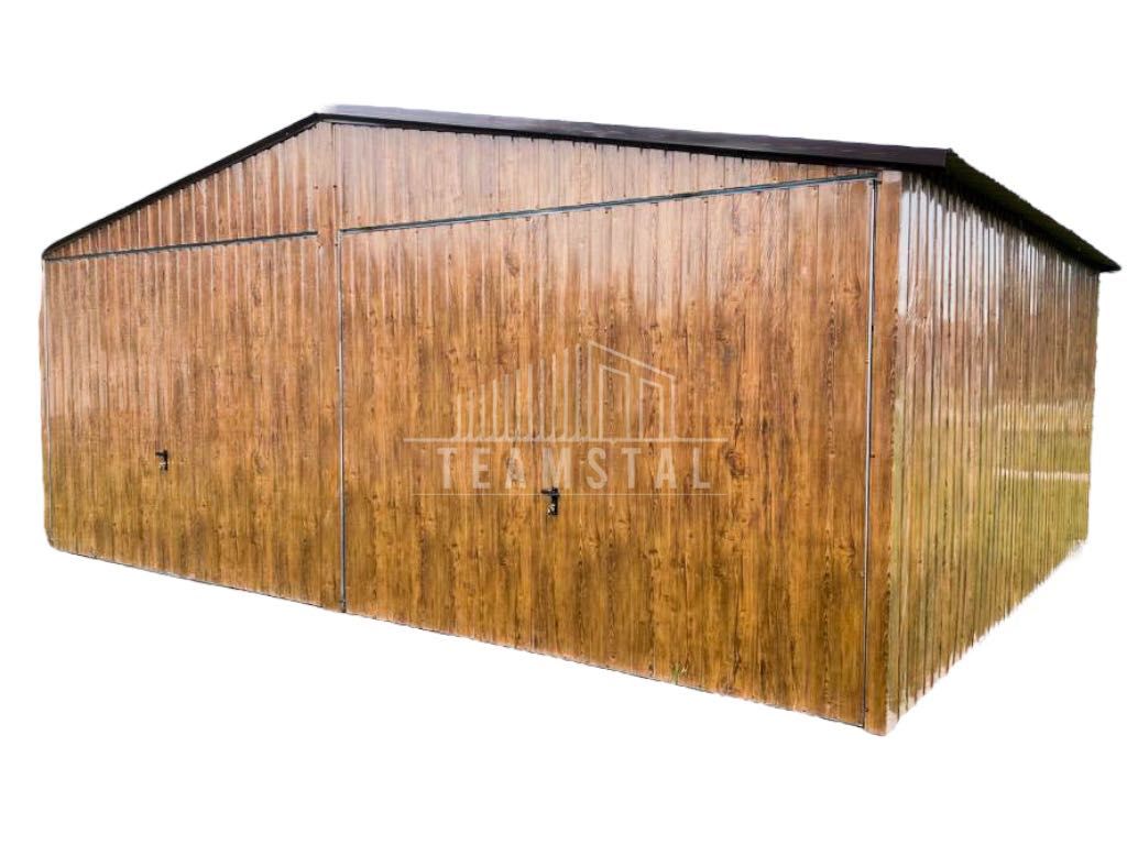 Wolnostojący Garaż Blaszany 6x5 2x Brama - Drewnopodobny TS155