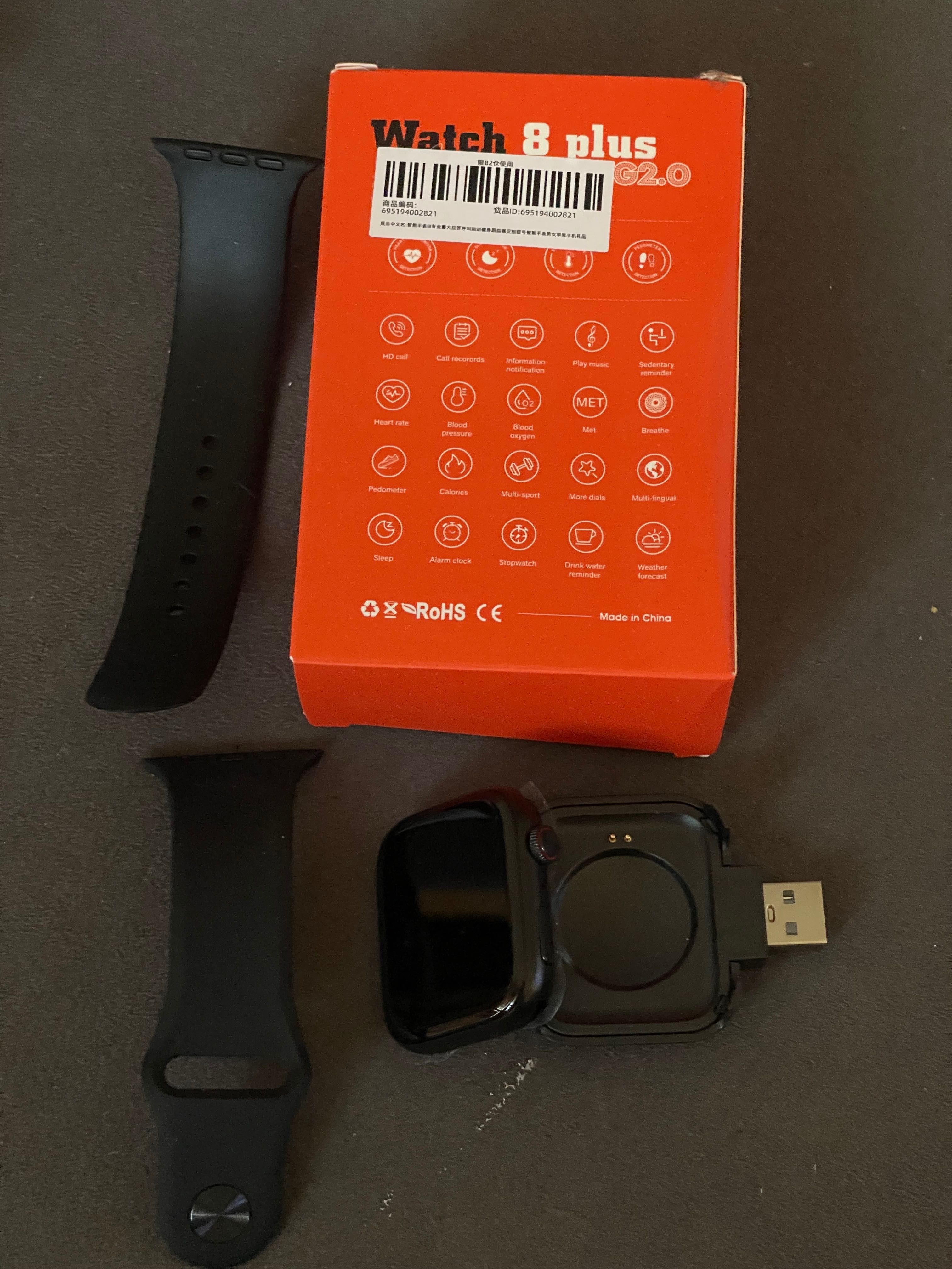 Smartwatch 8Plus Big 2.0, nowy nieużywany, czarny