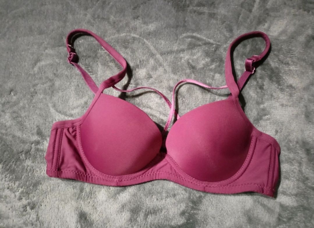 Bordowy stanik, biustonosz push up, rozmiar XS, 70A, nowy