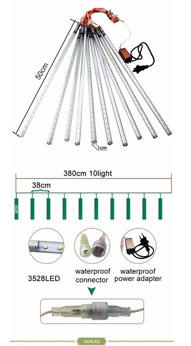 Lampki sople świąteczne LED spadający śnieg sopelki meteoryty 50 cm 10