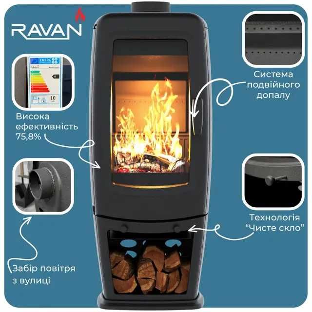 Чавунна піч тривалого горіння Ravan Incorta 10 кВт