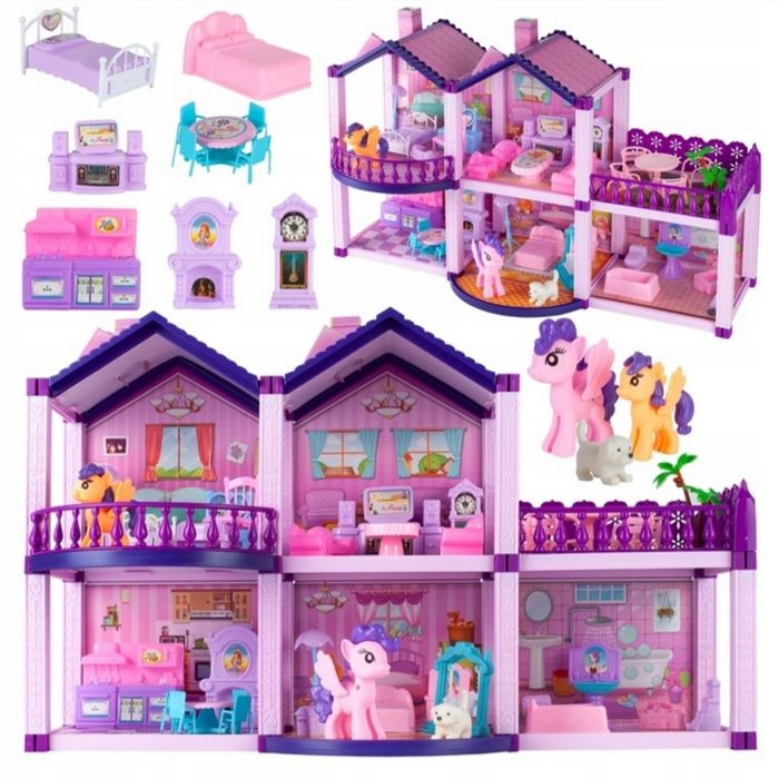 Domek Dla Lalek Kucyków Villa Koniki Pies Mebelki Kucyki Dla Dzieci