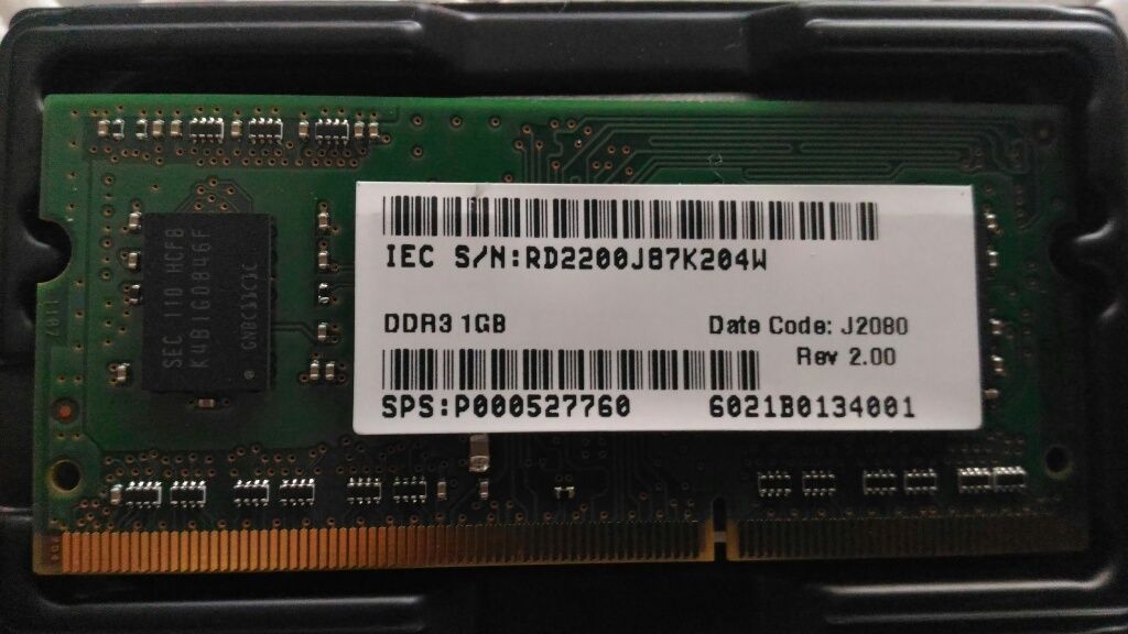 Memória ram Samsung 1gb ddr3 sodimm 1066mhz para portátil.