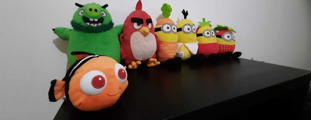 7 Peluches em Ótimo Estado - Mínimos, Angry Birds e Nemo!