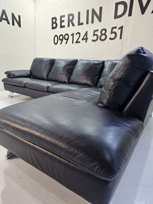 Шкіряний  кутовий чорний диван. ITALSOFA. Як новій
