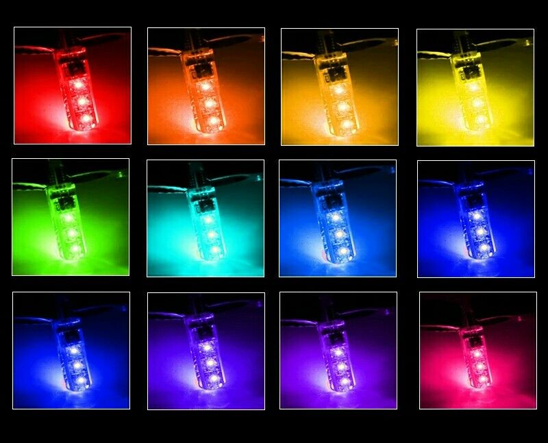 Лампа T10 Габари́ты RGB w5w T10 + пульт + стробоскоп безцокольная РГБ